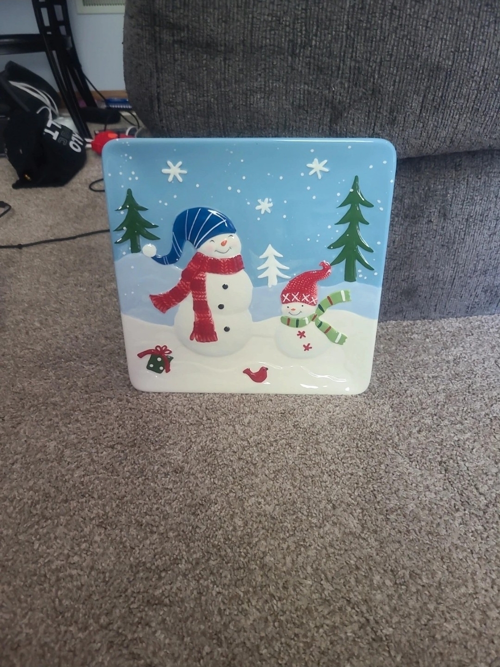 Kohl's Blue Snowman Wall Plaque with Red and Green Accents